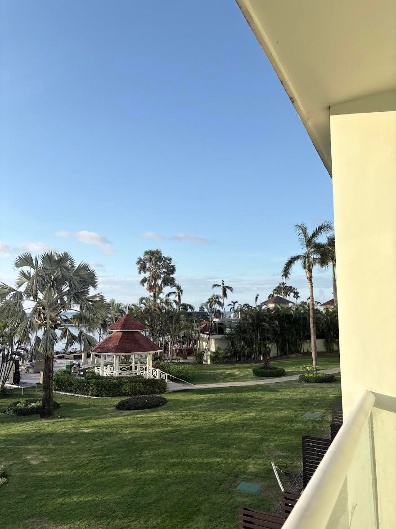 Moon Palace Jamaica balcony view over palms and lawn